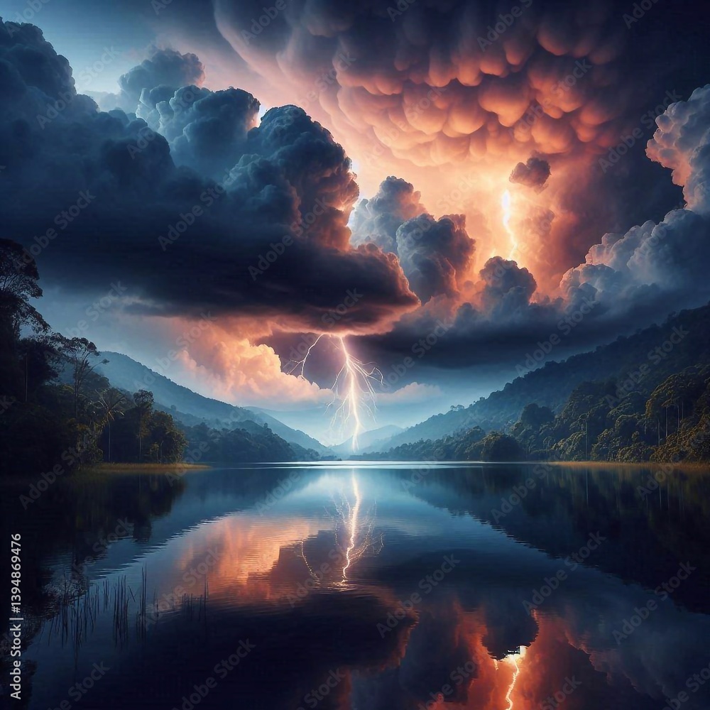 Silence of nature, landscape. AI generated illustration