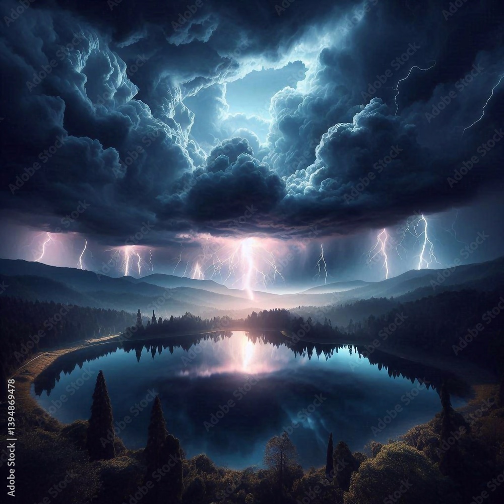 Silence of nature, landscape. AI generated illustration