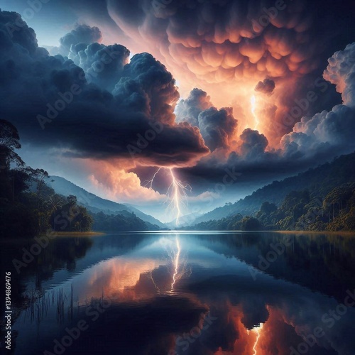 Obraz na płótnie Silence of nature, landscape. AI generated illustration w salonie