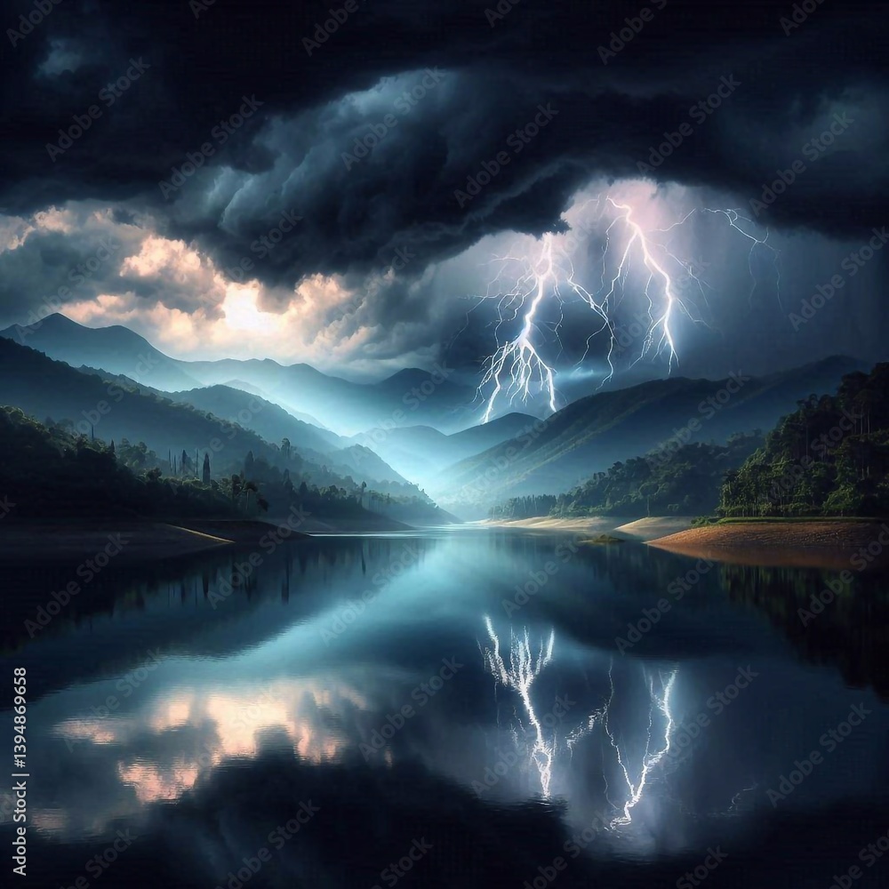 Silence of nature, landscape. AI generated illustration