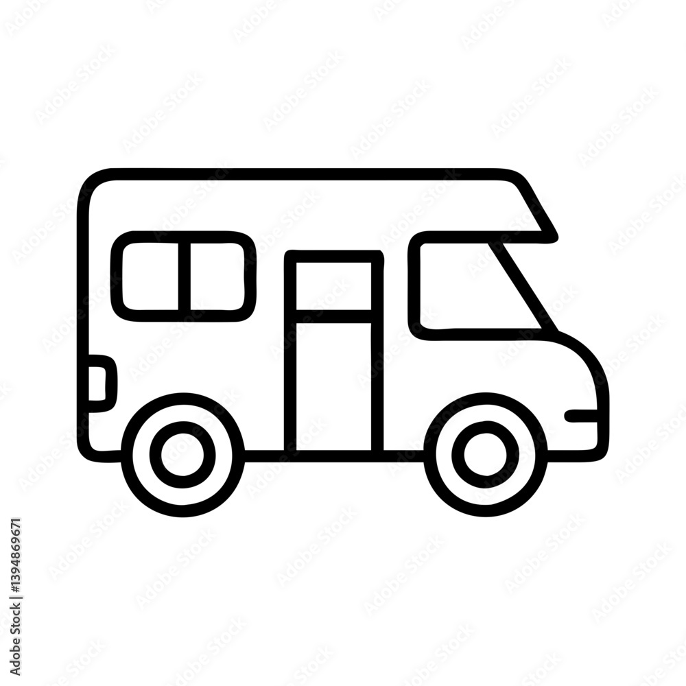 Outline rv camper van vector illustration for travel and road trip adventures mobile home design Outline rv camper van vector illustration for travel and road trip adventures mobile home design