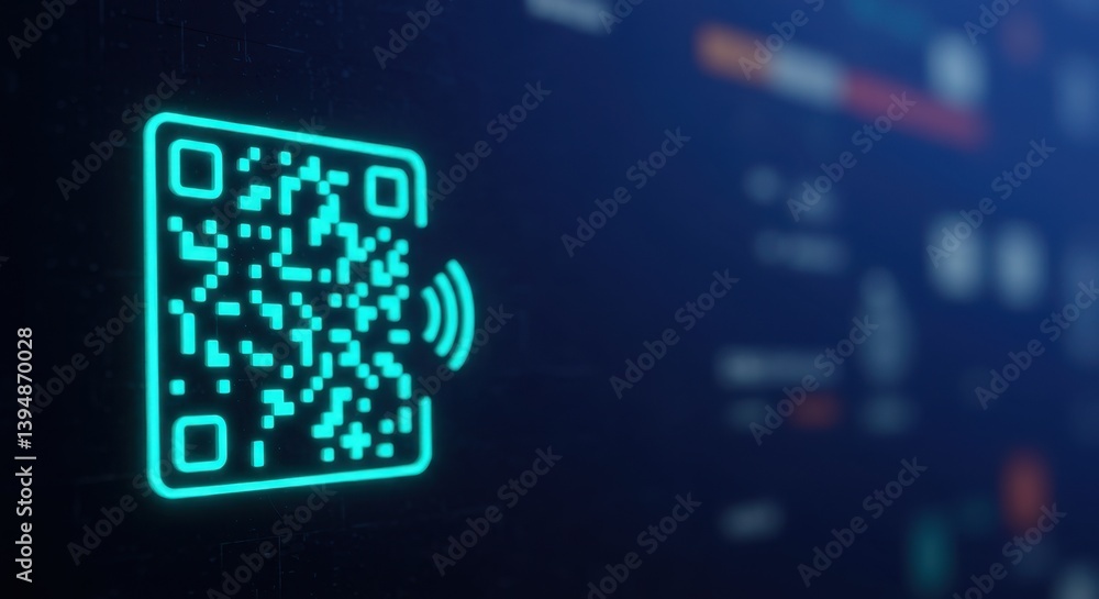 Fototapeta premium Futuristic QR Code Scan: Digital Technology and Data Encryption in Modern Business
