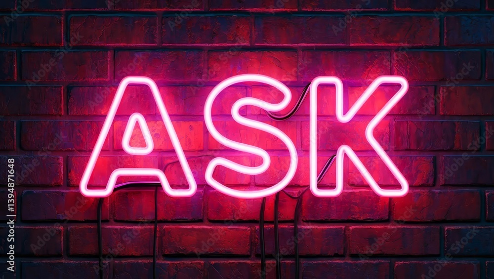 Obraz premium ASK - fluorescent Neon tube Sign on brickwork.