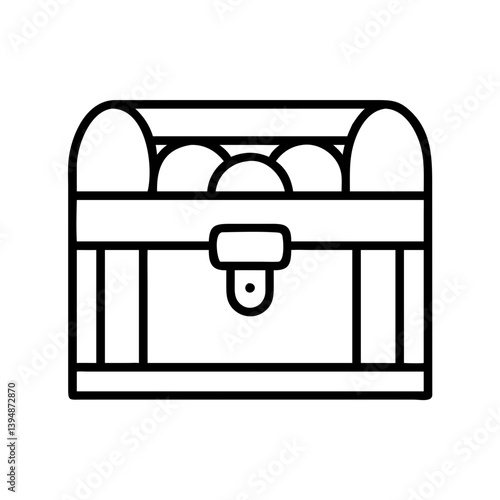 Treasure chest vector icon illustration, pirate treasure chest with gold coins, outline style vector art