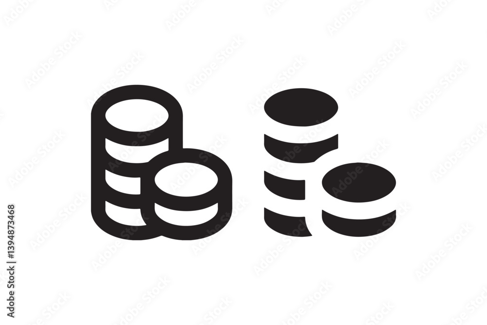 Stack of coins icon in outline and solid Vector Stack of coins icon in outline and solid Vector