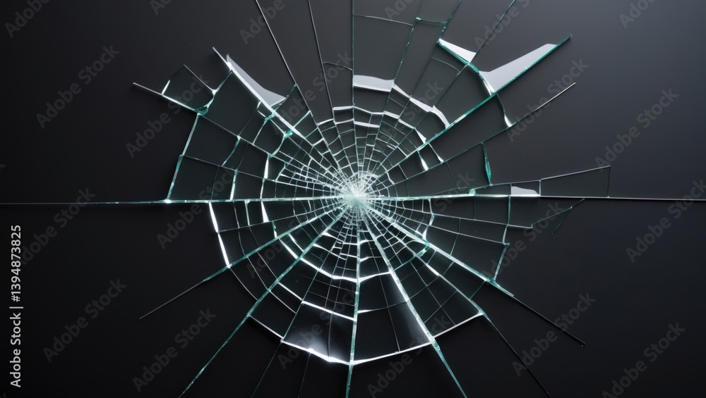 Fototapeta premium Breaks in the glass on a black surface