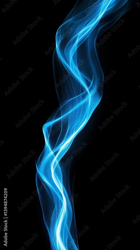 Blue smoke trail against black background - abstract, ethereal, flowing energy Blue smoke trail against black background - abstract, ethereal, flowing energy