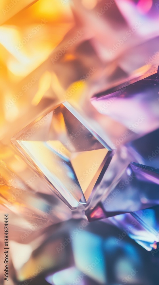Colorful abstract crystal with reflective surfaces and light refractions Colorful abstract crystal with reflective surfaces and light refractions