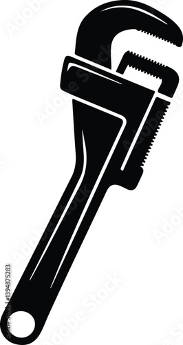 pipe wrench silhouette for plumbing, black adjustable wrench, vector of classic plumbing tool