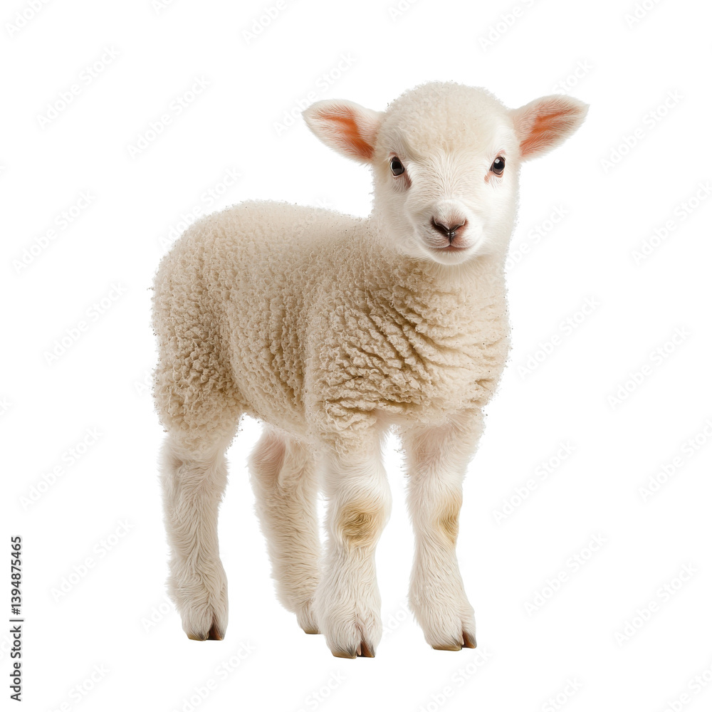 A newborn white lamb with a soft fluffy coat standing innocently against a plain white backdrop exuding a sense of purity and gentle charm A newborn white lamb with a soft fluffy coat standing innocently against a plain white backdrop exuding a sense of purity and gentle charm