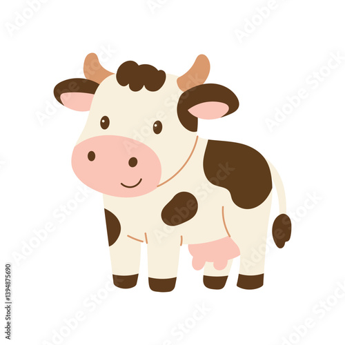 A cartoon cow with a white face and brown spots.