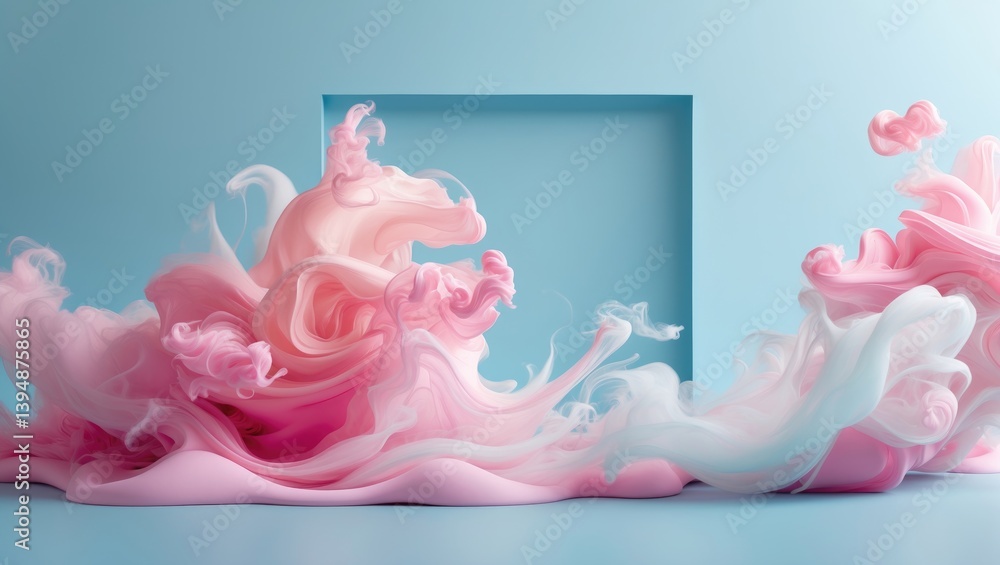 Pastel pink hue on a pastel blue canvas. Liquid layout featuring blank space. Minimalist natural luxury.