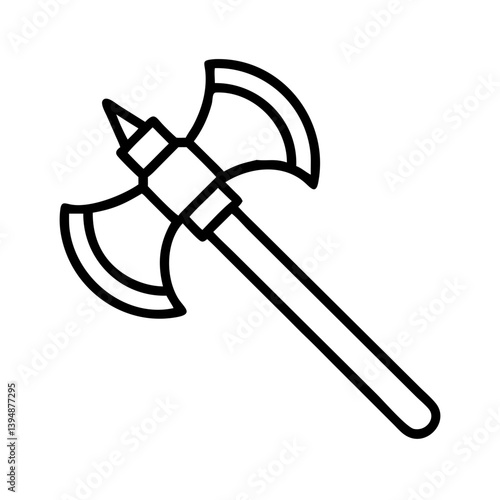 Double bladed axe drawing vector illustration, medieval weapon outline, battle axe, fantasy axe, war axe
