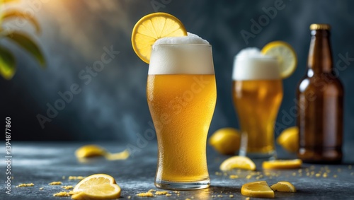 Icy Alcoholic Refreshing Lemon Beer Shandy Prepared to Drink