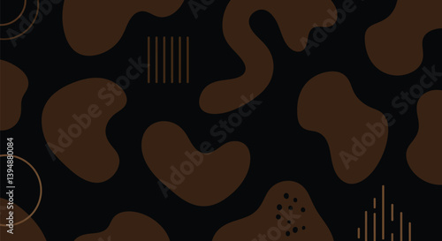 Black and brown background. Abstract brown shapes and patterns on a black backdrop create a sleek and modern aesthetic. Vector illustration wallpaper design.