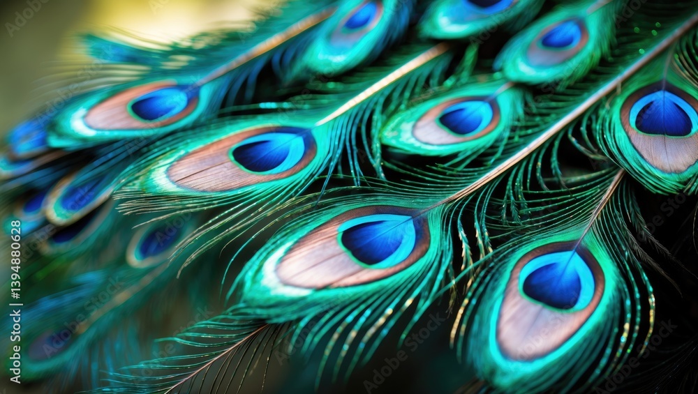Obraz premium Macro shot of peacock feathers to design an exquisite background.