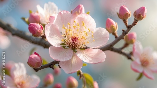 Close-up of a tree branch in bloom featuring white flowers