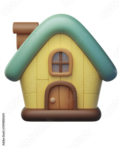 Cute 3D clay house emoji with a green roof and brown details, perfect for digital communication and creative projects