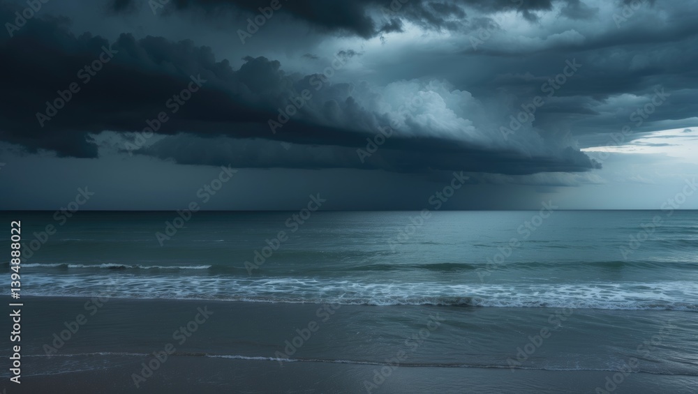 Obraz premium Stormy and dark clouded sky over the sea, nature photo backdrop