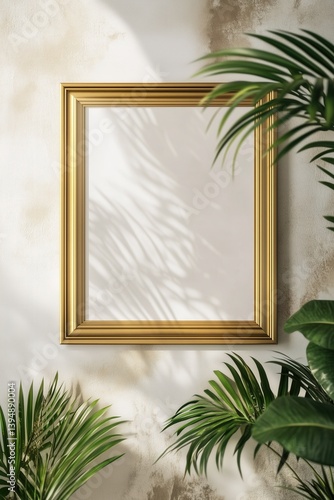 Obraz na płótnie Interior design of living room with mock up photo frame on the shelf with beautiful plant. Elegant personal accessories. w salonie
