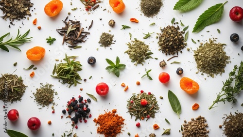Berry-infused herbal tea on a white backdrop