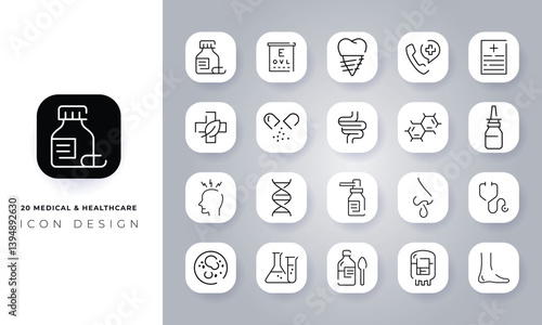 Line art incomplete medical 20-Medical-_-Healthcare-Icon-Design With Gray Gradient Background sick leave, sick icon, illness, wellness, hospital, surgery, smart, element, heart, healthcare, illustrati
