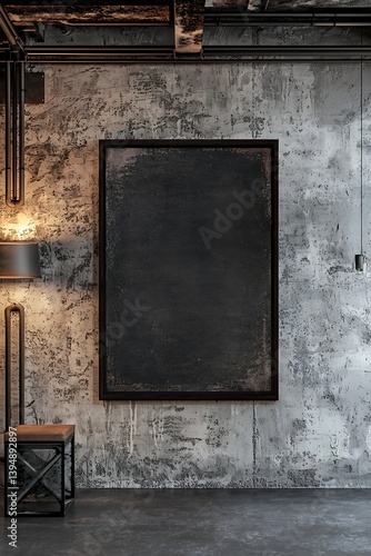 Industrial loft wall mockup showcasing a framed artwork against textured concrete