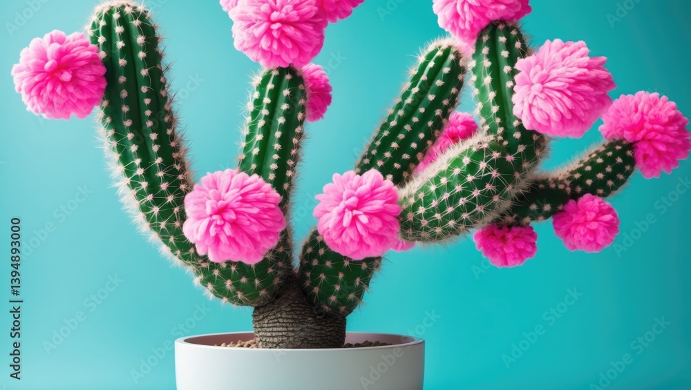 Obraz premium Holiday cactus plant. Stylish tropical Christmas idea Candy minimal design