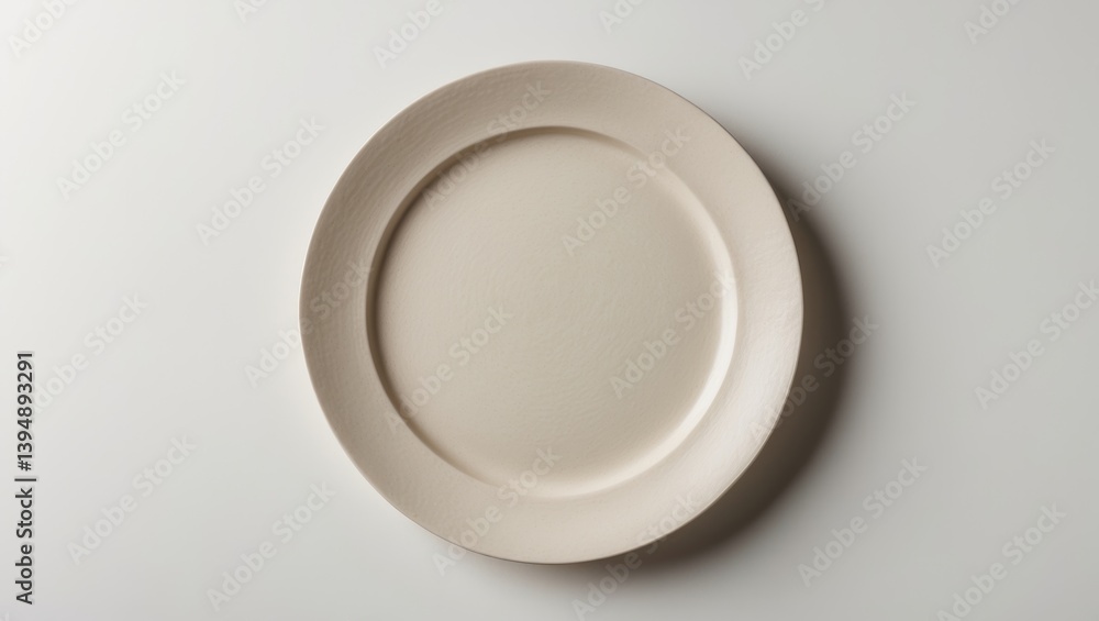 Bird's eye view of unoccupied ceramic plate on a white surface with clipping path Bird's eye view of unoccupied ceramic plate on a white surface with clipping path