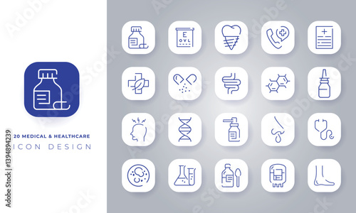Line art incomplete medical 20 Medical Healthcare Icon In Blue Color Design With Gray Gradient Background sick leave, sick icon, illness, wellness, hospital, surgery, smart, element, heart, healthcare