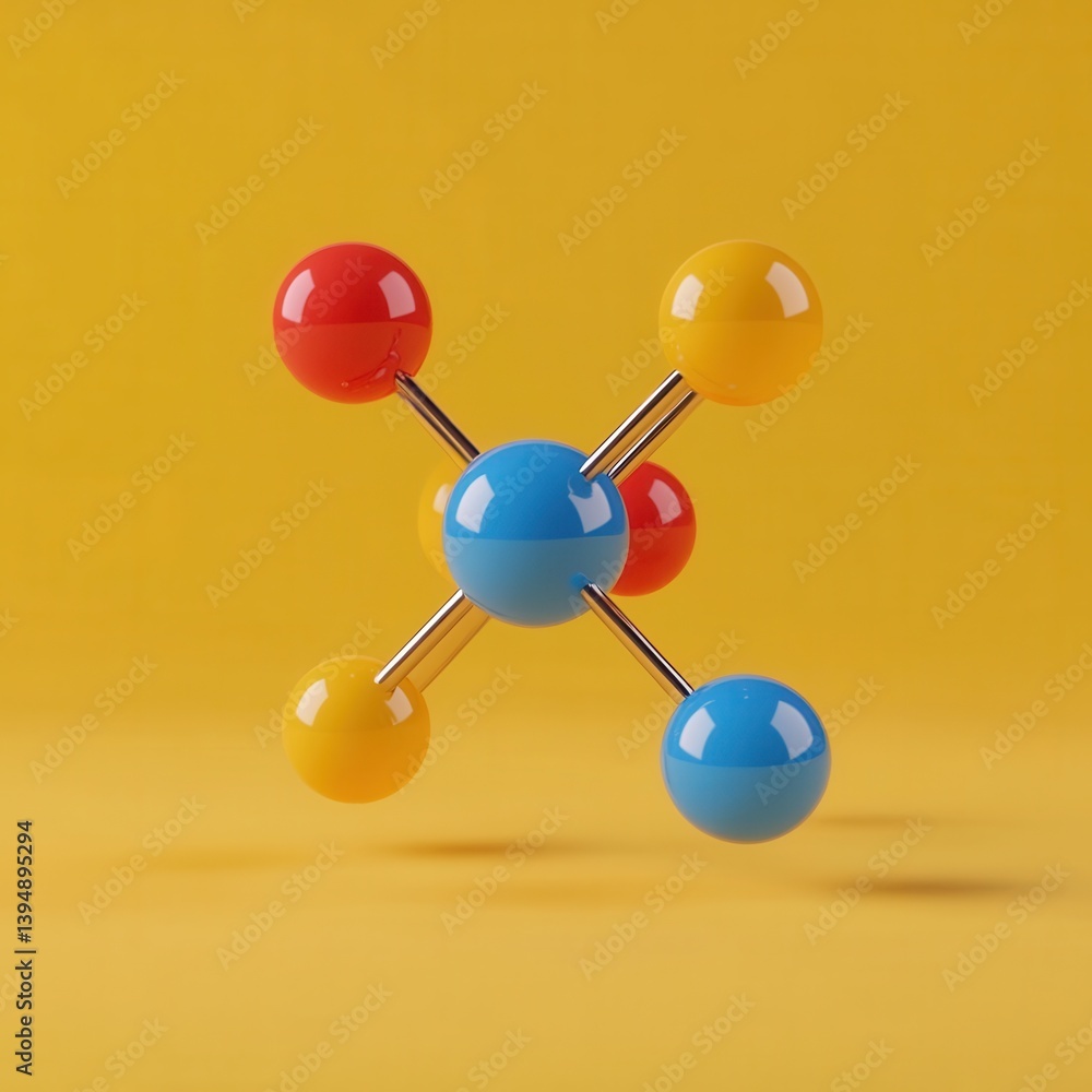 Fototapeta premium Molecular Structure on Yellow Backdrop Visualizing Scientific Concepts and Chemical Bonds in a Modern Style