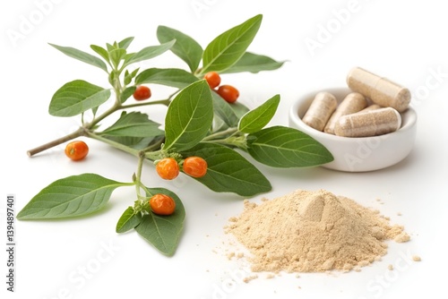 Ashwagandha plant capsule and powder 