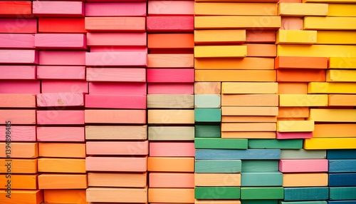 Colorful Wooden Blocks Abstract Art. Gradient Rows Of Painted Wood. Harmonious Arrangement Of Tones. Visually Appealing Design For Creative Projects.