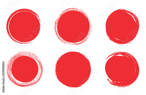 Red grunge circle stamp. Round brush set. Red stamp vector. For grunge badge, seal, ink, and stamp design template. 