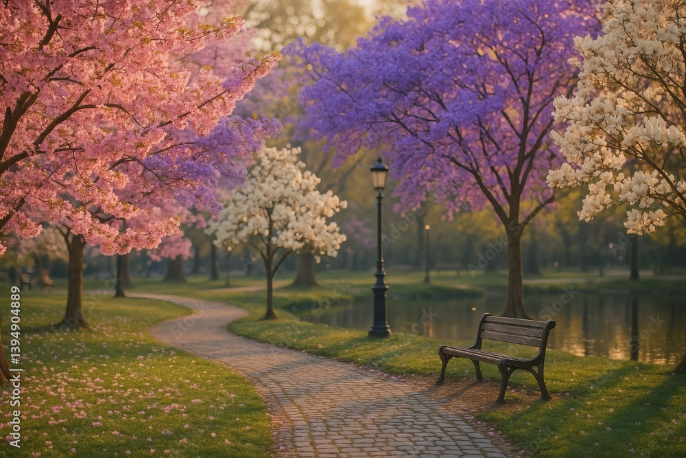 Flowering Trees in Serene Urban Park at Golden Hour
Flowering Trees in Serene Urban Park at Golden Hour