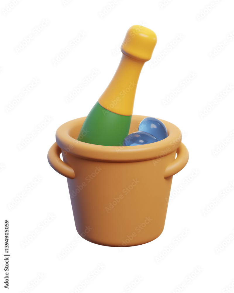 Champagne bottle in a clay bucket with ice cubes is perfect for celebrations and parties in any festive setting Champagne bottle in a clay bucket with ice cubes is perfect for celebrations and parties in any festive setting