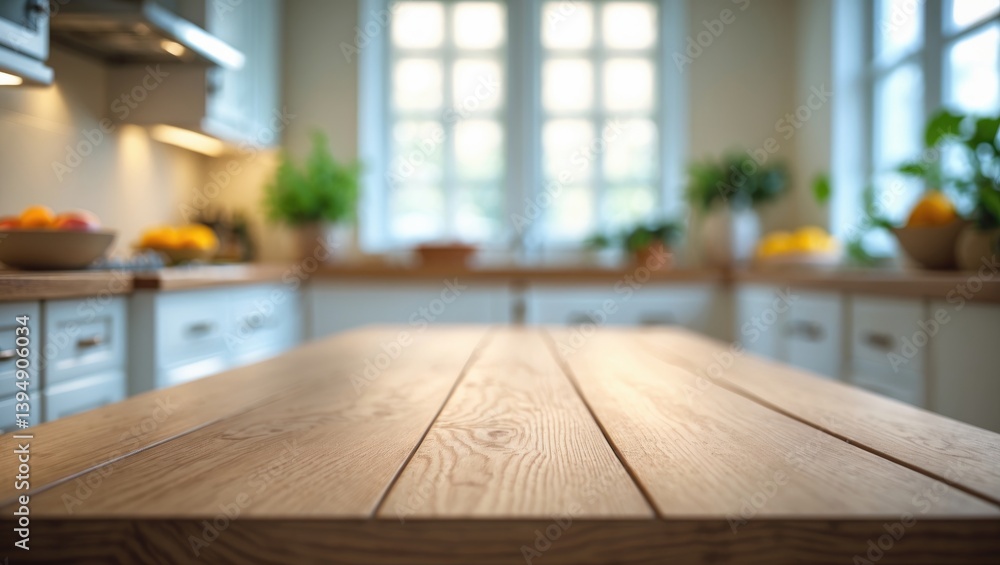 Blurred furniture behind an empty wooden table Blurred furniture behind an empty wooden table