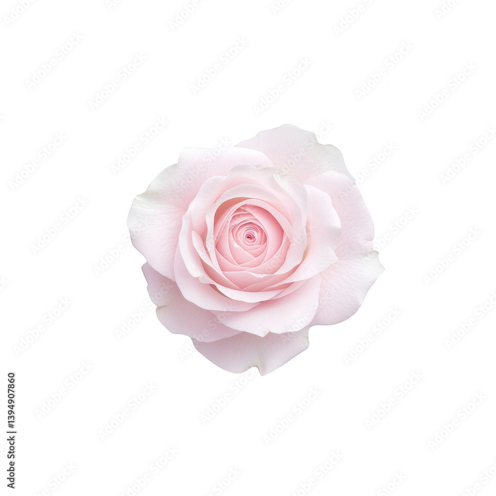 A delicate pink rose with soft petals, showcasing its beautiful layers and gentle hues against a white isolated background. A delicate pink rose with soft petals, showcasing its beautiful layers and gentle hues against a white isolated background.