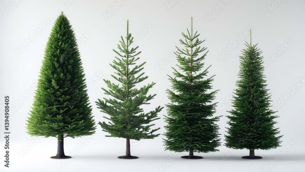 Fototapeta premium Collection of Balsam Fir and Thuja Trees Isolated on White Background