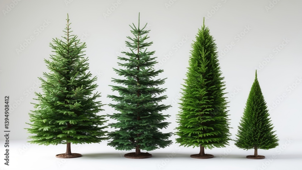Balsam Fir and Thuja Trees Collection Set Against a White Background Balsam Fir and Thuja Trees Collection Set Against a White Background