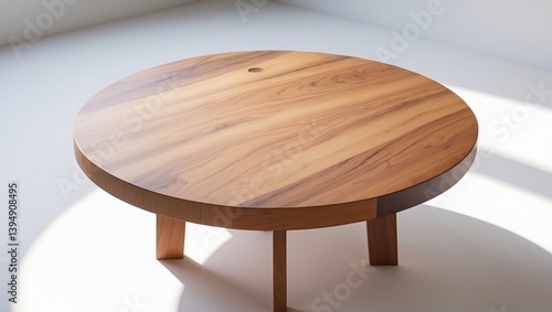 Obraz na płótnie Aerial perspective of an empty stunning round wooden table on a white surface w salonie