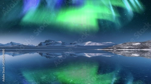 Wallpaper Mural Greenland Aurora Reflections Milky Way Galaxy Tranquility Time Lapse Tilt Up Generative AI Torontodigital.ca