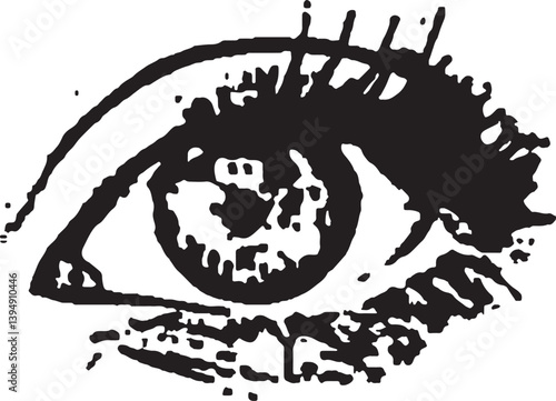 Single Hand-Drawn Eye Illustration (Simplified Style), This illustration has a somewhat simplified and graphic style, with bolder outlines for the eyelid and fewer, thicker eyelashes.