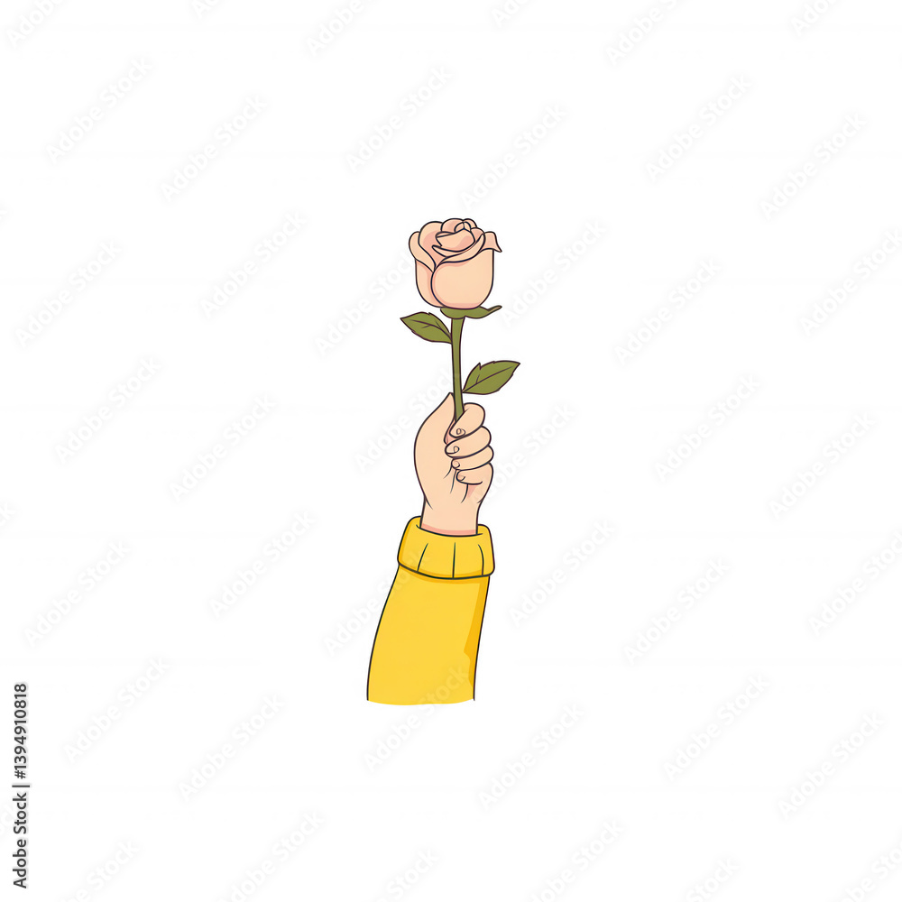 A hand holding a delicate pink rose, symbolizing love and appreciation, set against a white background for a fresh and modern look.