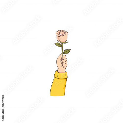 Obraz na płótnie A hand holding a delicate pink rose, symbolizing love and appreciation, set against a white background for a fresh and modern look. w salonie