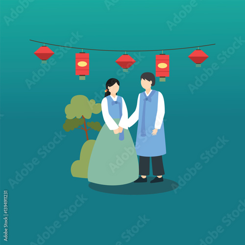 Print a couple who celebrating Chinese New Year in the Year of the Dragon evening, gentleman, married, anniversary, fashion, luck, pet, ethnic, lion, carnaval, feast, cosplay, soul, beast, tourist, ho