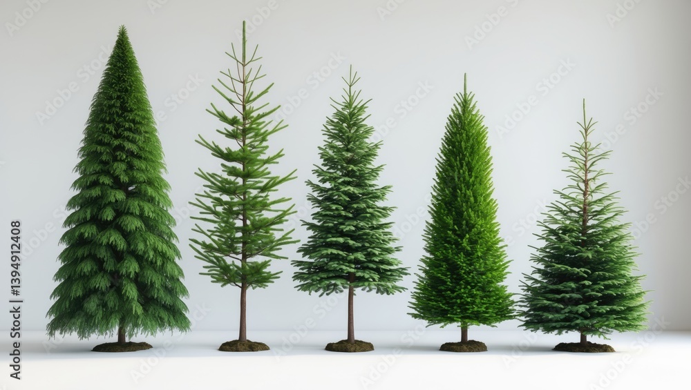 Obraz premium Balsam Fir and Thuja Collection Tree on Isolated White Background