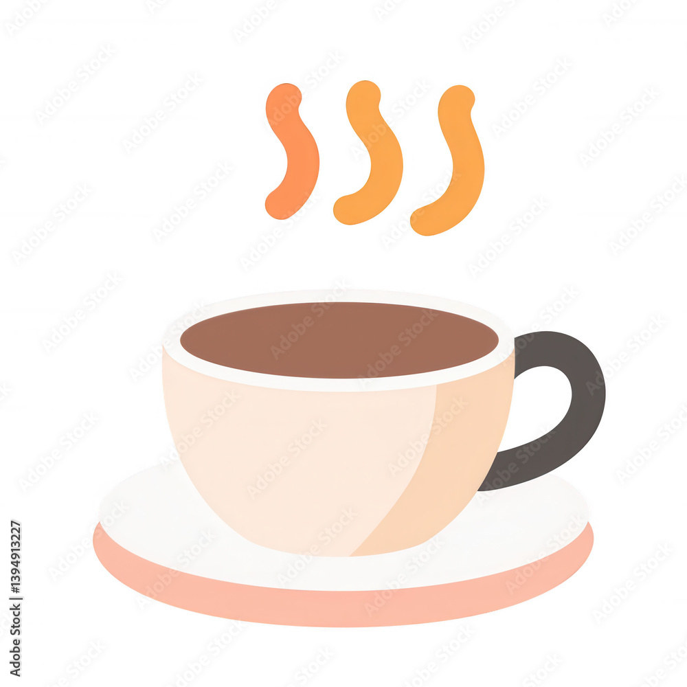 A minimalistic illustration of a coffee cup with steam rising above it, placed on a simple plate