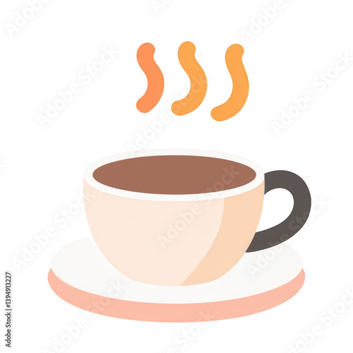 Obraz na płótnie A minimalistic illustration of a coffee cup with steam rising above it, placed on a simple plate w salonie