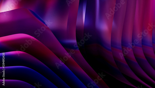 Abstract colorful waves with a blend of pink and purple shades creating a fluid motion effect. Blender 3D illustration
